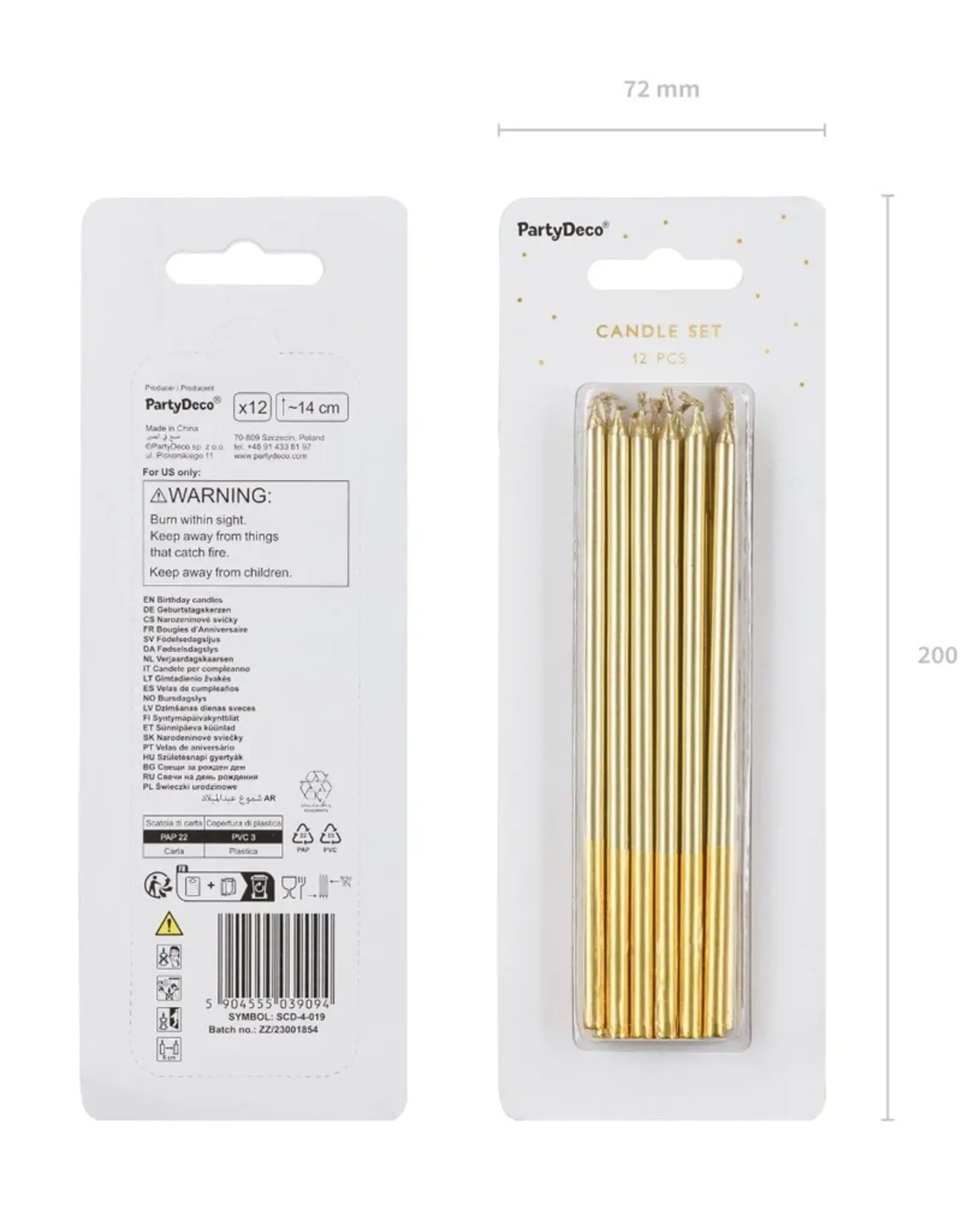 PartyDeco PartyDeco Kaarsen Goud 12/pcs