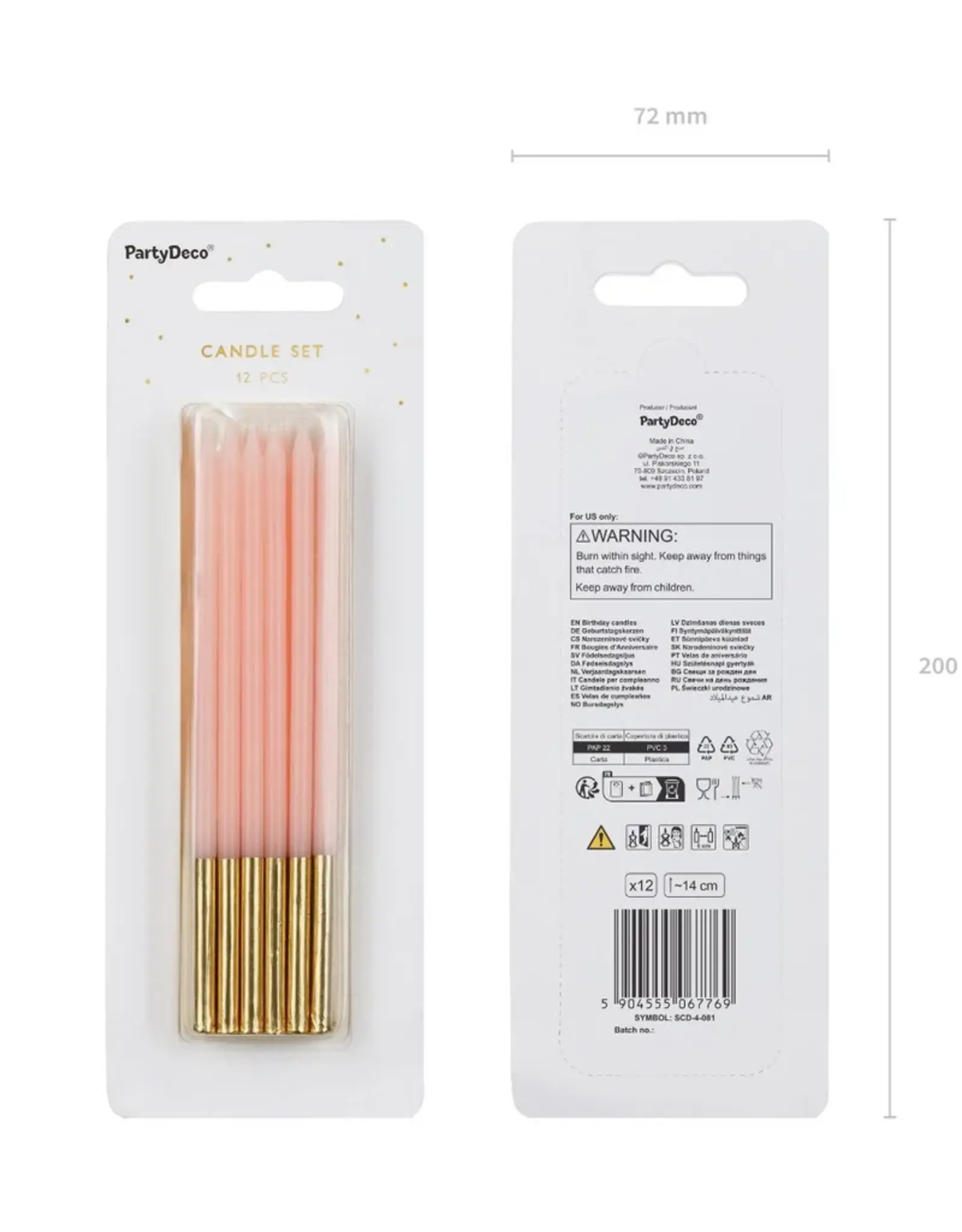 PartyDeco PartyDeco Kaarsen Roze/Goud 12/pcs
