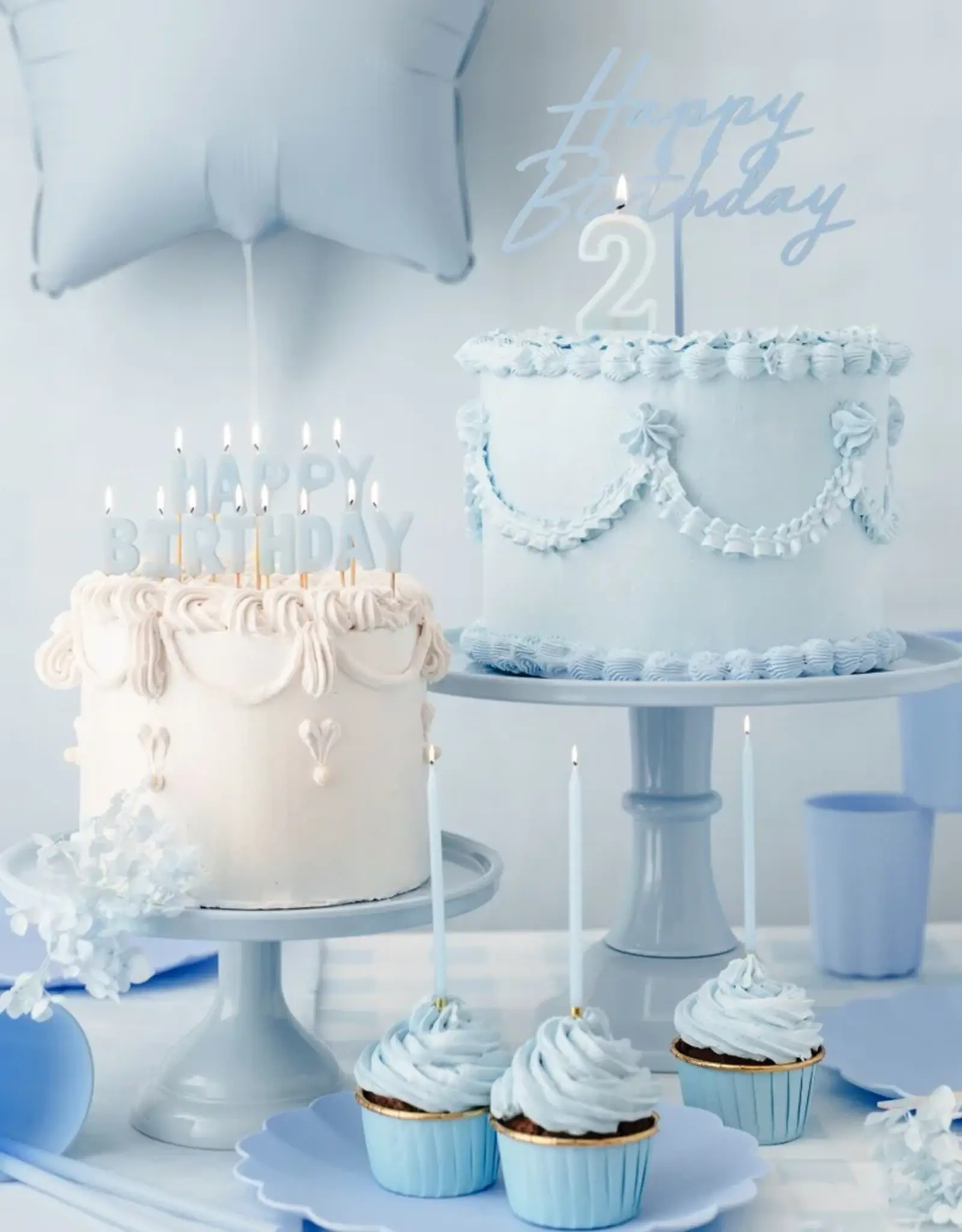 PartyDeco PartyDeco Kaarsen Blauw/Goud 12/pcs