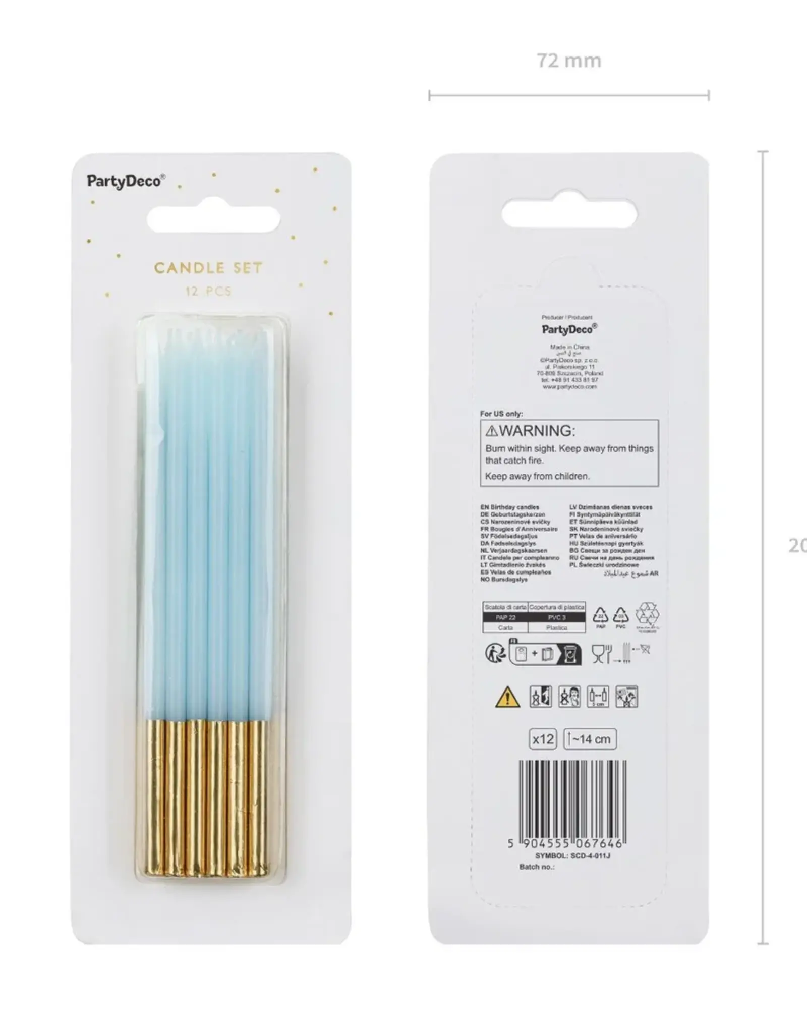 PartyDeco PartyDeco Kaarsen Blauw/Goud 12/pcs