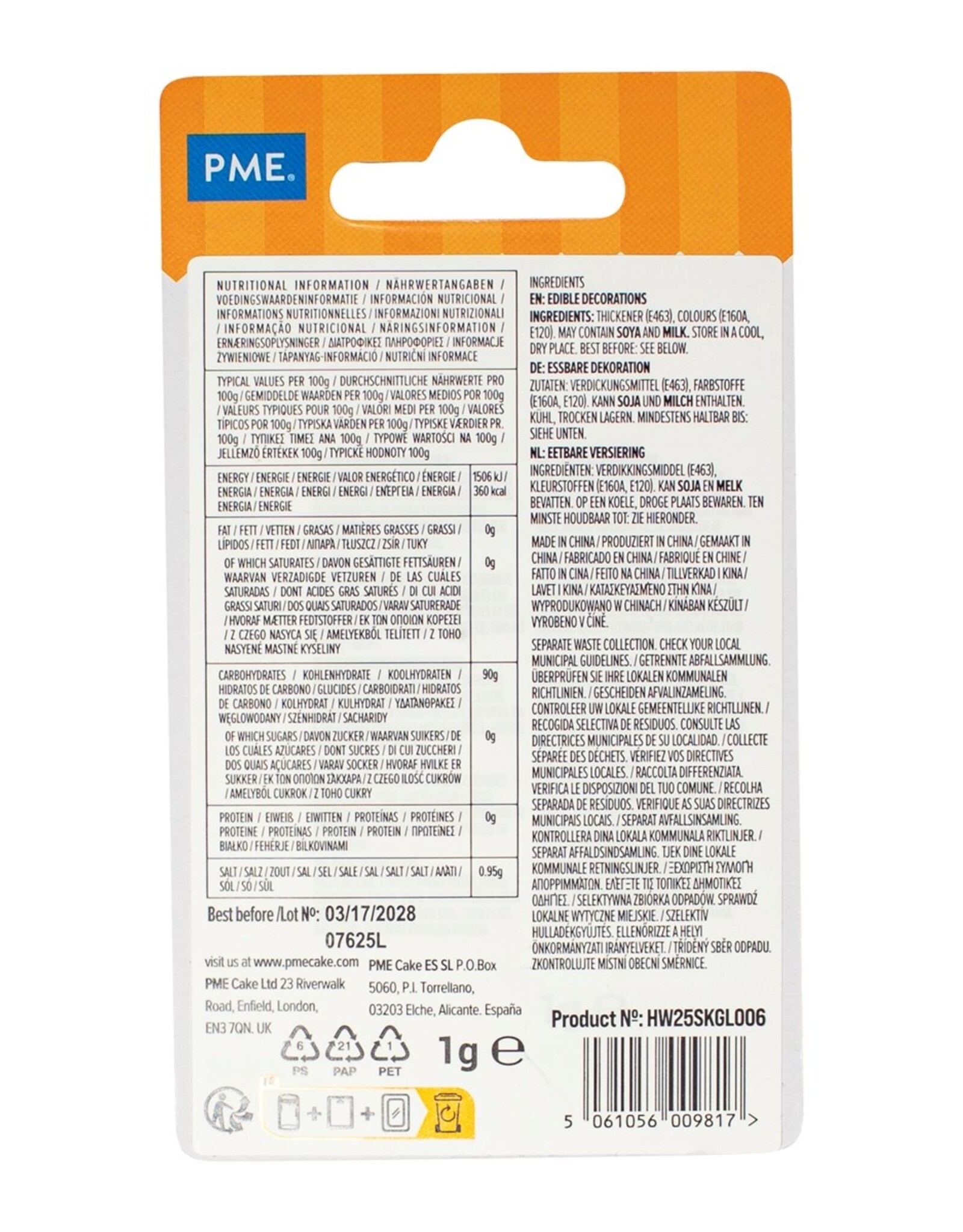 PME PME Halloween Eetbare Glitters Pompoen 1g