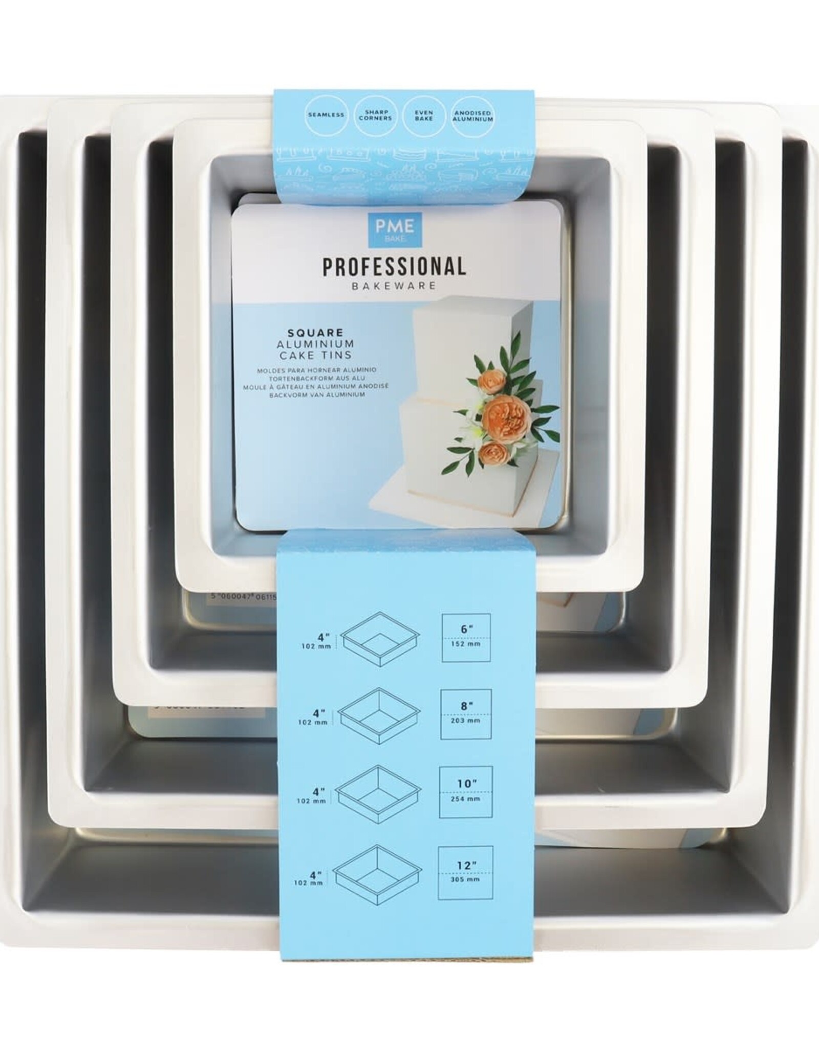 PME PME Extra Diepe Vierkante Bakvorm Set/4
