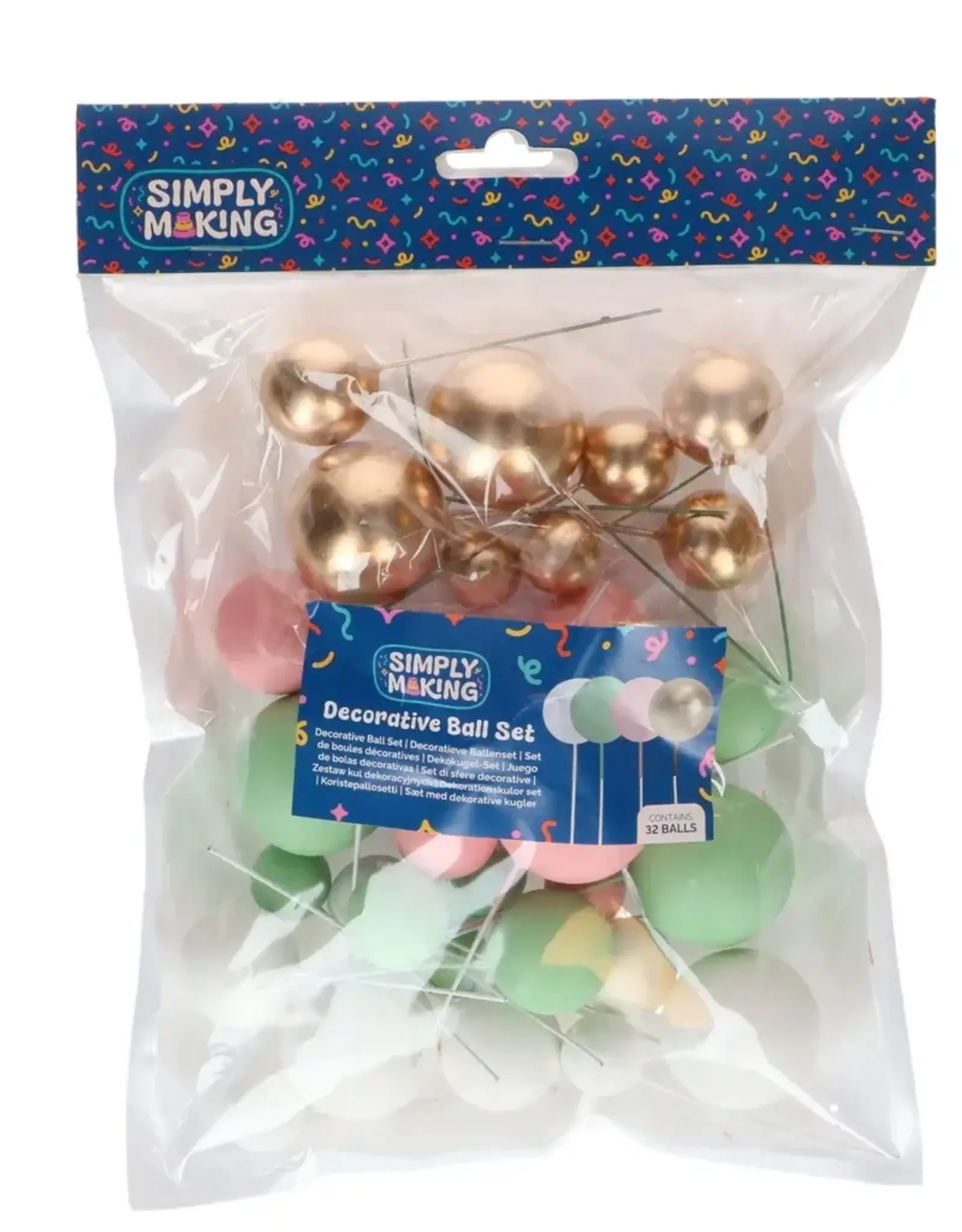 Simply Making Simply Making Decoratieve Ballenset Pastel Roze Groen & Goud pk/32