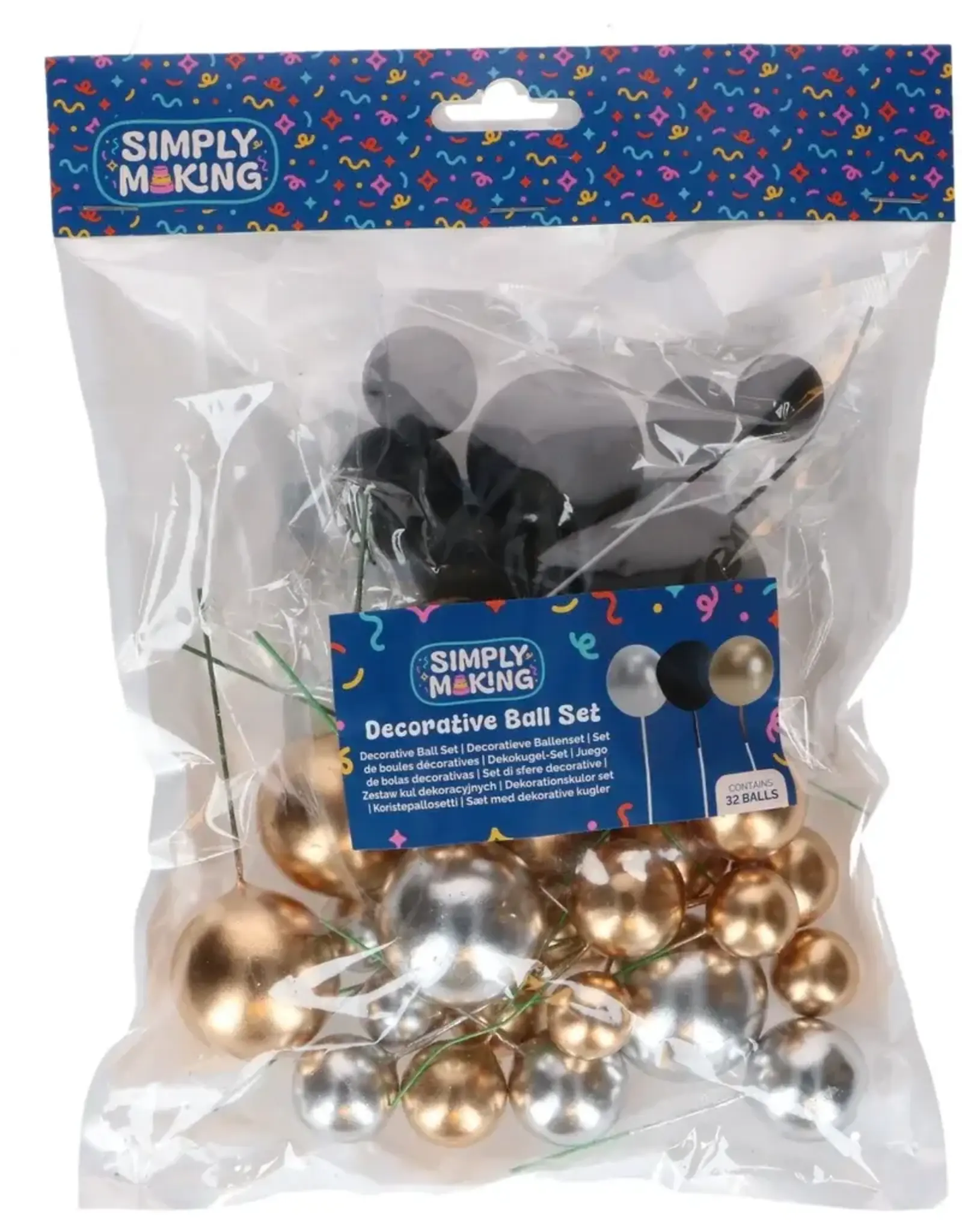 Simply Making Simply Making Decoratieve Ballenset Metallic Goud Zilver & Zwart pk/32