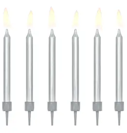 PartyDeco PartyDeco Verjaardag Kaarsen Zilver 6cm pk/6