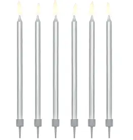 PartyDeco PartyDeco Verjaardagskaarsen Zilver 12,5cm pk/12
