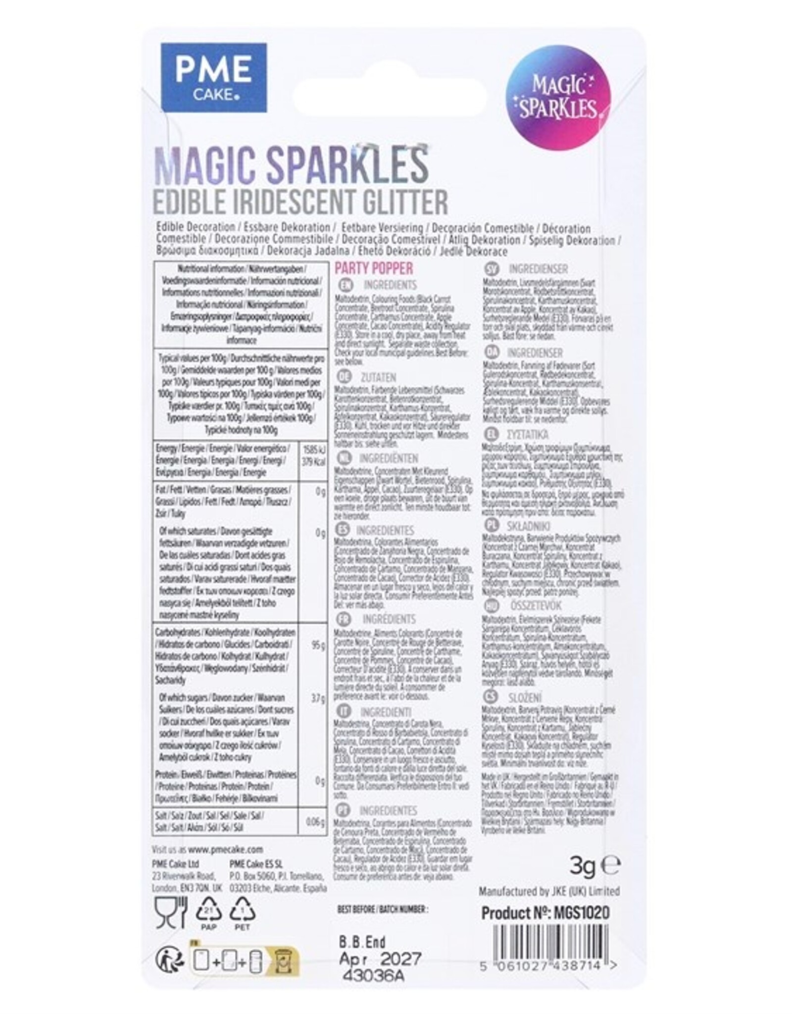 PME PME Magic Sparkles Party Popper 3g