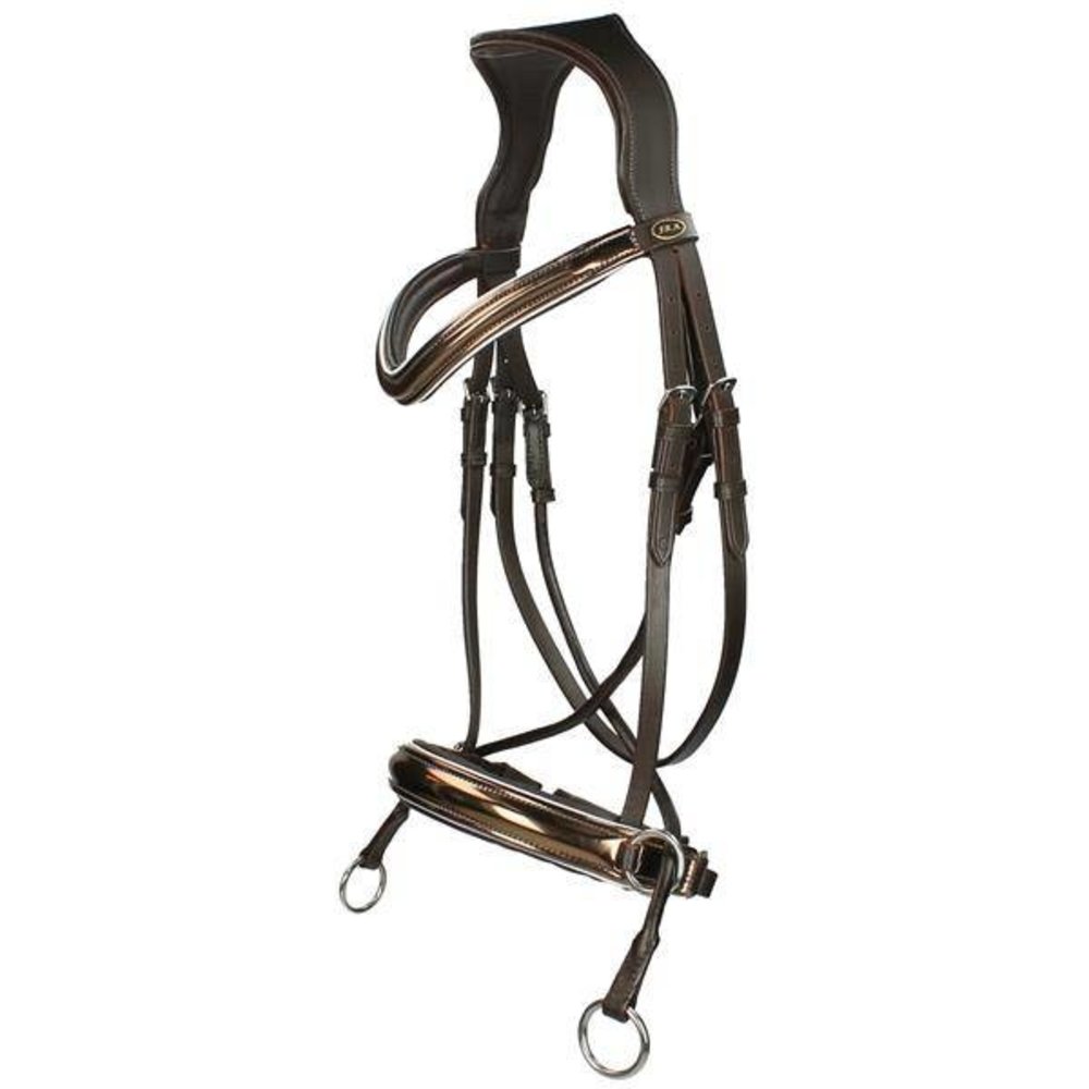 F.R.A. Abbey Bitloos Hoofdstel Glans - met teugels Bruin Full F.R.A. Abbey Bitloos Hoofdstel Glans - met teugels Bruin Full