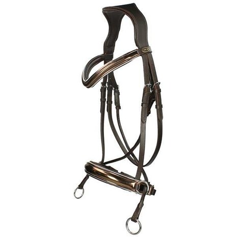 F.R.A. Abbey Bitloos Hoofdstel Glans - met teugels Bruin Full F.R.A. Abbey Bitloos Hoofdstel Glans - met teugels Bruin Full