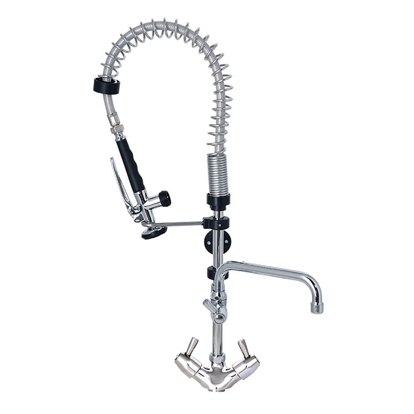 Gastro-Inox monobloc voorspoeldouche met draaihendels/zwenkkraan | Totale hoogte 700mm | Vechroomd koper