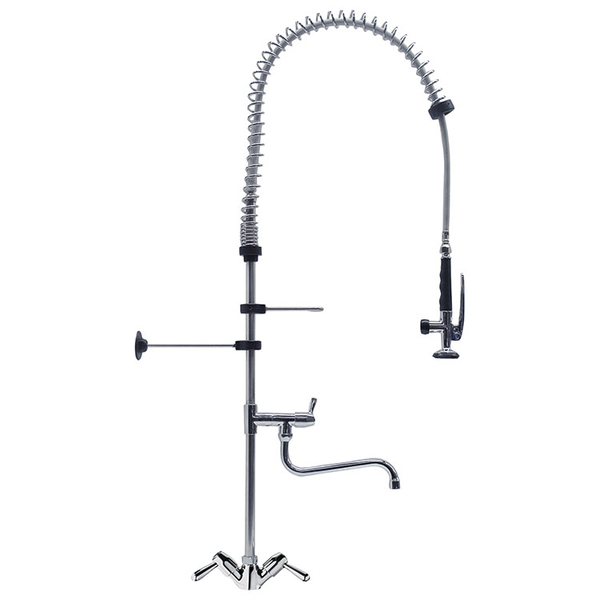 Gastro-Inox monobloc voorspoeldouche met draaihendels/zwenkkraan | Totale hoogte 1200mm | Verchroomd koper