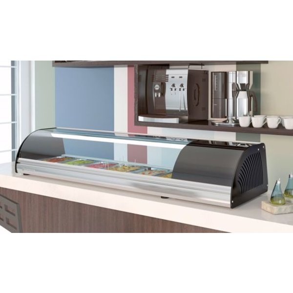 Sushivitrine | RVS/Zwart | 0°C/+5°C | Statisch | 4x 1/3 GN | Compressor Links | 1050x410x255(h)mm