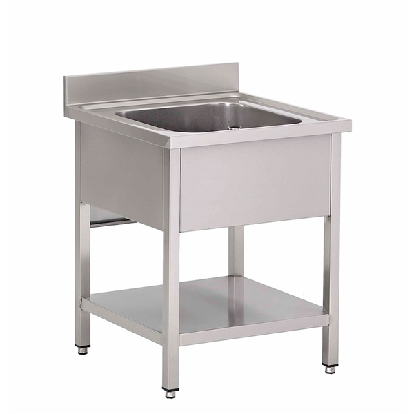 RVS Spoelwerktafel met spoelbak en bodemschap | Met achteropstand zelfmontage | 600x700x850(h)mm