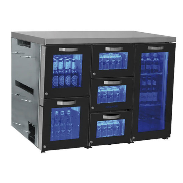 Barkoelkast Module | 1 Deur + 5 Laden | RVS Werkblad | 1380x500x875(h)mm