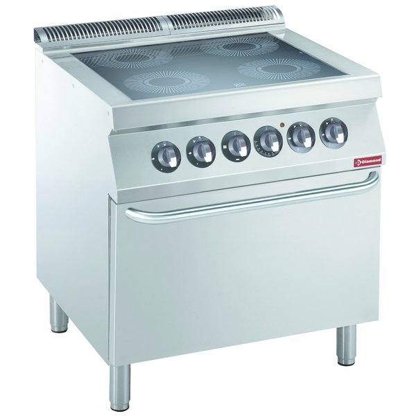 Fornuis | Elektrisch | 4 Vitrokeramische Platen | 4x 2.2kW | Met Elektrische Oven 6kW - GN 2/1 | 800x700x850/920(h)mm