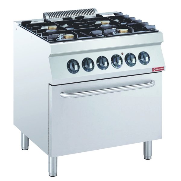 Gasfornuis | 4 Branders | 4x 5.5kW | Met Elektrische Oven | GN 2/1 | 800x700x850/920(h)mm
