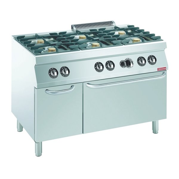 Gasfornuis | 6 Vuren 6x 5.5kW | Met Gasoven | GN 2/1 + Neutrale Kast | 1200x700x850/920(h)mm