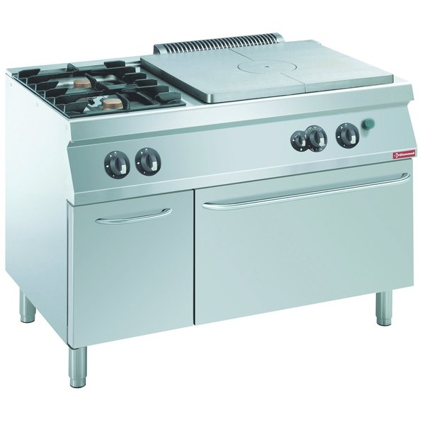 Gasfornuis | 2 Branders + 1 Doorkookplaat | 2x 2.5kW + 1x 7kW | 2/1 GN | Met Gasoven 6kW + Neutrale Kast | 1200x700x850/920(h)mm