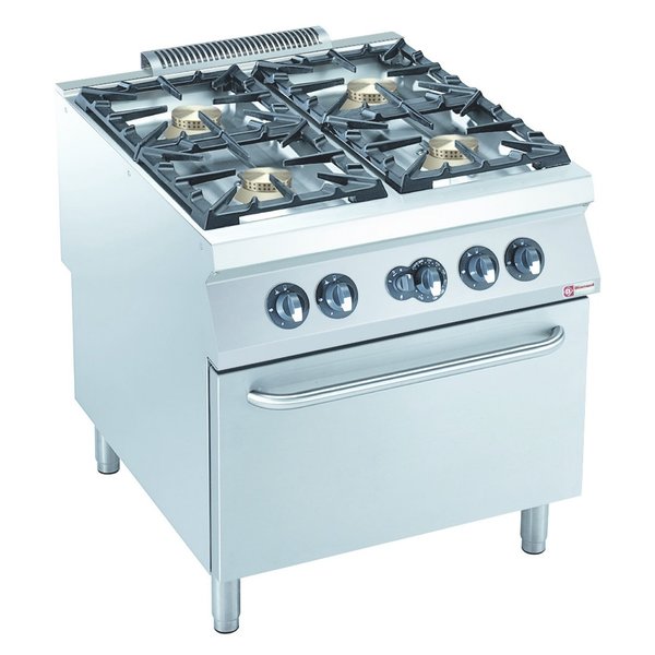 Gasfornuis | 4 Branders | 4x 10kW | Met Gasoven | Powerful | GN 2/1 - 8.5kW | 800x900x850/920(h)mm