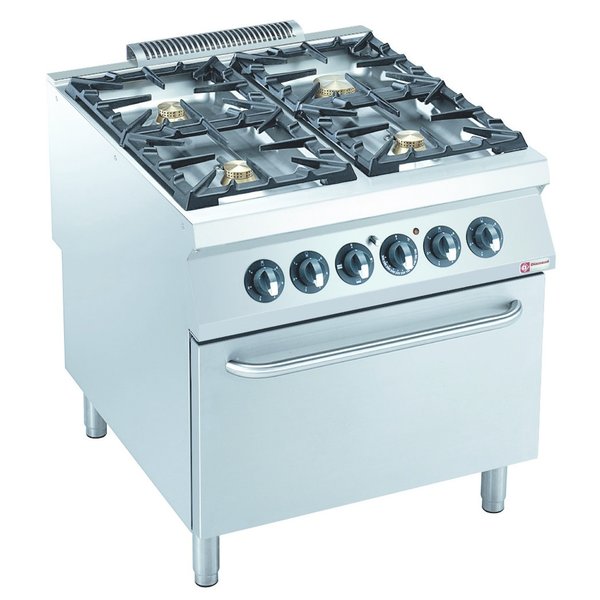 Gasfornuis | 4 Branders | 1x 10kW + 3x 6kW | Met Gasoven GN 2/1 | 800x900x850/920(h)mm