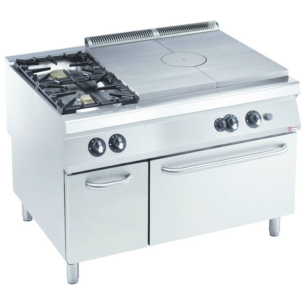 Fornuis | Gas | Doorkookplaat + Branders 2x 6kW | Gasoven 8.4kW - GN 2/1 | 1200x900x850/920(h)mm