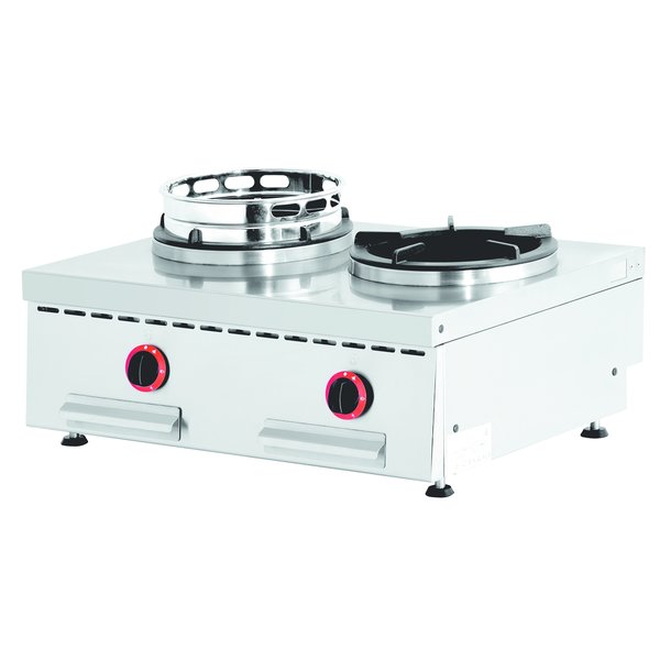Wok | Gasvuur | Tafelmodel | 2 Vuren | 2x 13kW | 800x600x275/325(h)mm