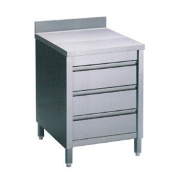 Werktafelkast | Achteropstand + 3 Laden GN 1/1 | 600x700x880/900(h)mm