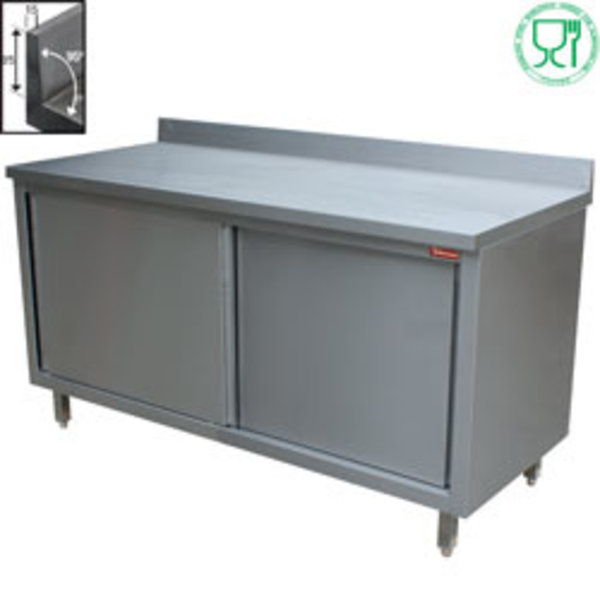 Werktafel | RVS | Schuifdeuren + Achteropstand | 700mm Diep | 880mm Hoog