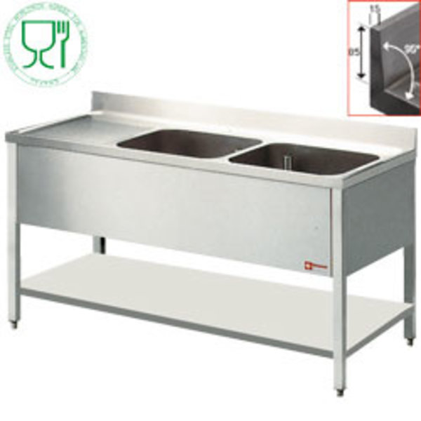Spoeltafel | 2 Kuipen 400x400x275(h)mm + 1 Druipvlak | 1400x600x880/900(h)mm