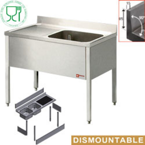 Spoeltafel | 1 Kuip 600x500x325(h)mm + 1 Druipvlak | Met Onderstel | 1400x700x900(h)mm