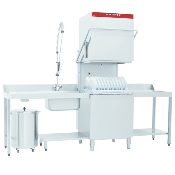 Horeca vaat/pottenwasser  doorschuif met inlooptafel, uitlooptafel en spoeldouchekraan | 600x500mm mand + waterverzachter  | 400V | 2620x740x1510/1945(h)mm