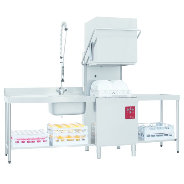 Doorschuifvaatwasser | Met Inlooptafel + Uitlooptafel + Spoeldouchekraan | 500x500mm Mand | 400V | 2620x800x1530/2010(h)mm