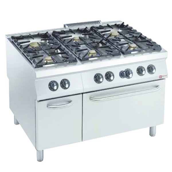 Gasfornuis | 6 Branders | 6x 10kW | Met Gasoven 8.5kW - GN 2/1 | 1200x900x850/920(h)mm