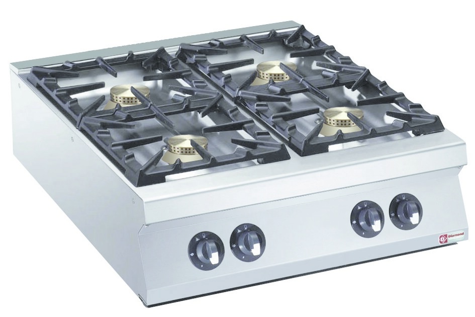 Gasfornuis | 4 Branders | Top | 1x 10kW + 3x 6kW | 800x900x250/300(h)mm