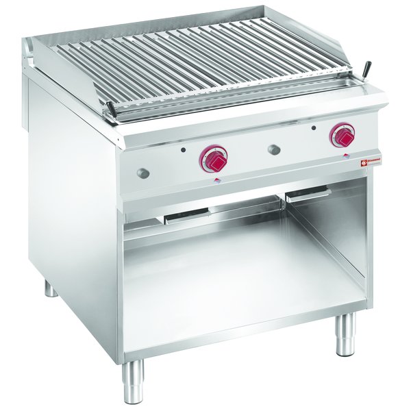 Lavasteengrill  op open kast 1/1 module 'rooster in 2 zijden RVS | Kcal 17200 | 800x900x850/920(h)mm