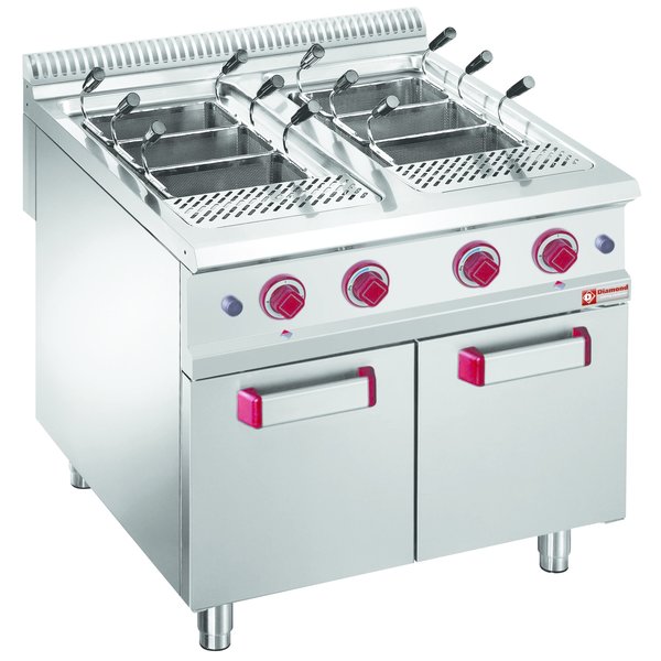 Pastakoker op gesloten kast gas 2 kuipen 40L ( zonder manden) | Kcal. 22876 | 800x900x850/920(h)mm