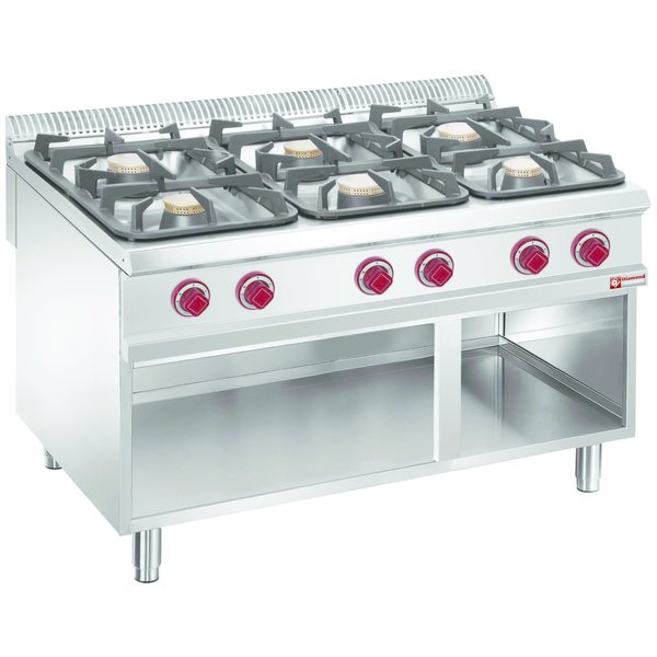 Gasfornuis | 6 Branders | 3x 7kW - 3x 11kW | Met Open Kast | 1200x900x850/920(h)mm