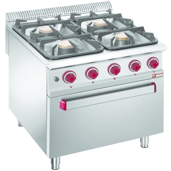 Gasfornuis | 4 Branders | 2x 7kW + 2x 11kW | Met Elektrische Oven GN 2/1 | 800x900x850/920(h)mm