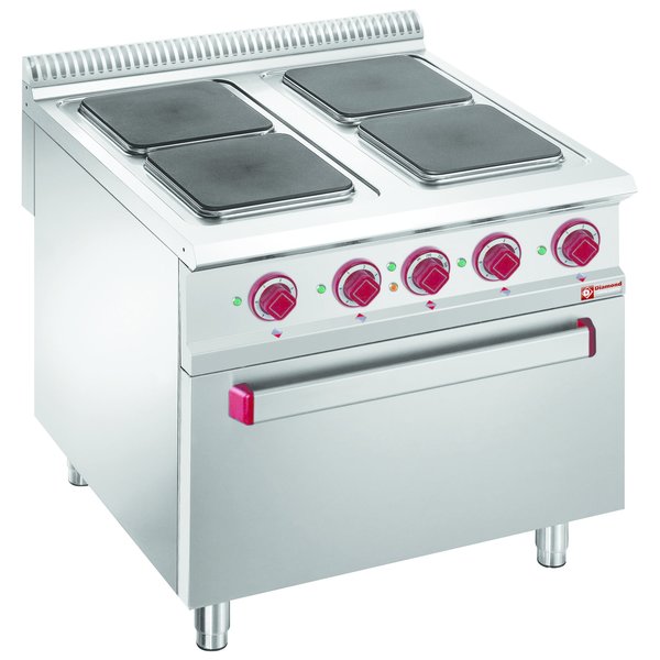 Fornuis | Elektrisch | 4 Vierkanten Kookplaten | 3x 3kW + 1x 4kW | Met Elektrische Oven | GN 2/1 | 6kW | 800x900x850/920(h)mm