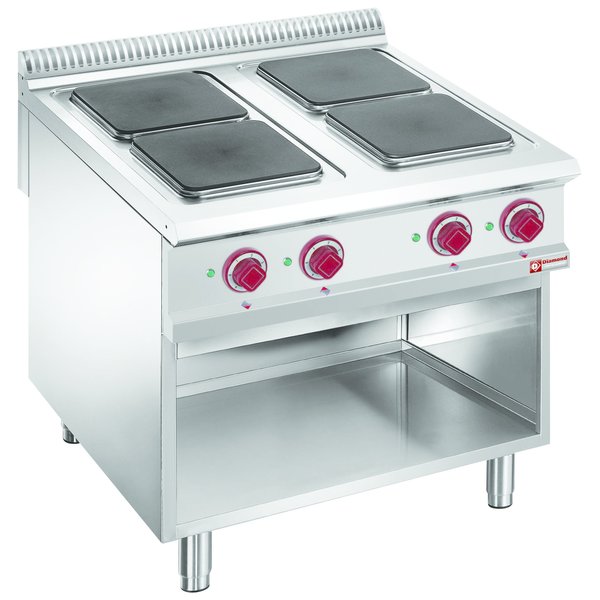 Fornuis | Elektrisch | 4 Kookplaten | Open Kast | 3x 3kW + 1x 4kW | 800x900x850/920(h)mm