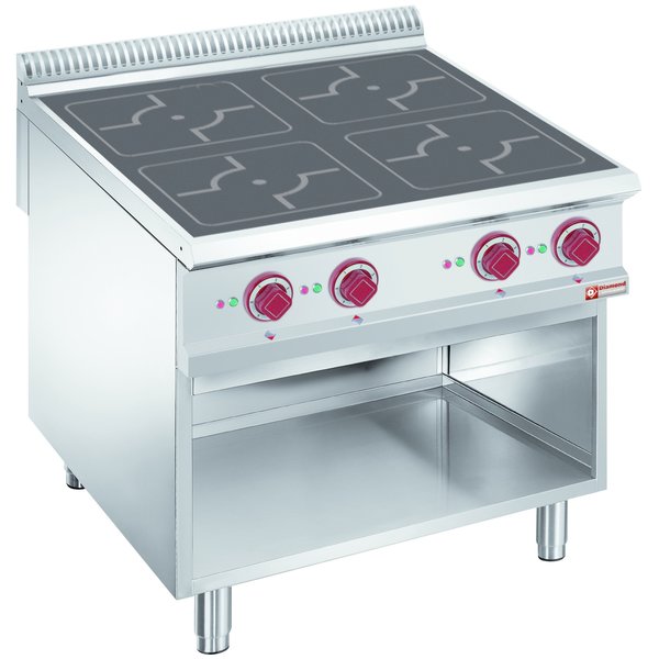 Fornuis | Elektrisch | 4 Inductie Kookplaten | Open Kast | 4x 5kW | 800x900x850/920(h)mm