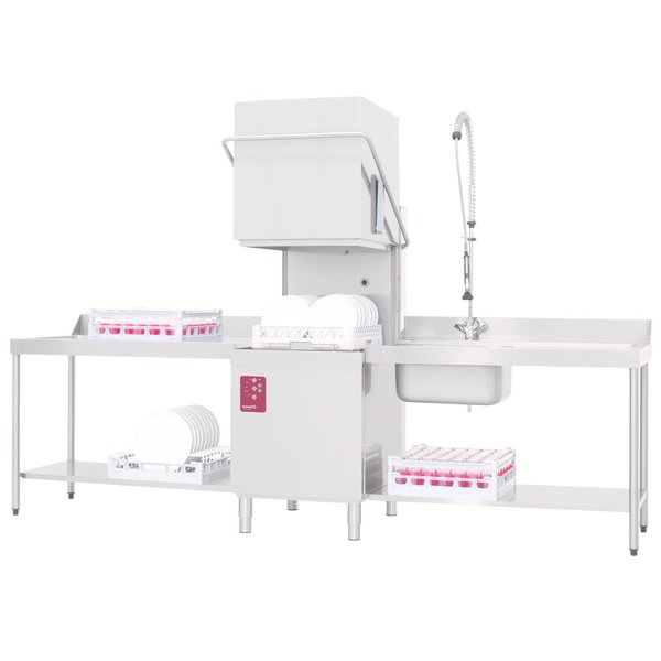 Doorschuifvaatwasser | Inlooptafel + Uitlooptafel + Spoeldouchekraan | 500x500mm Mand | 400V | 2620x740x1530/2010(h)mm