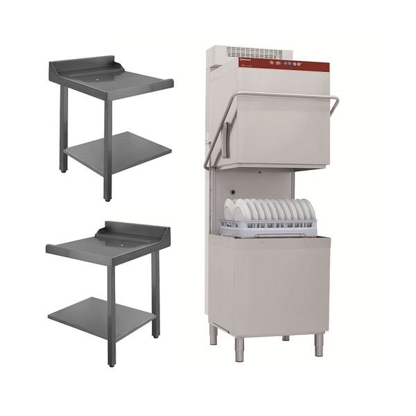 Horeca vaat/pottenwasser doorschuif met inlooptafel, uitlooptafel   | 600x500mm mand + waterverzachter | 400V | 2120x740x1510/1945(h)mm