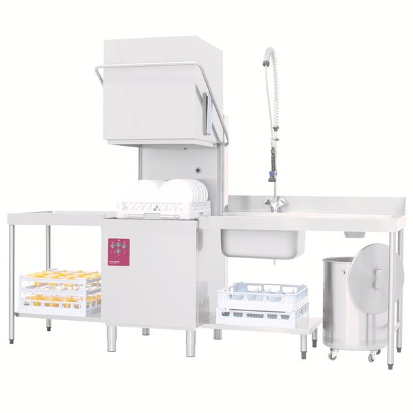 Doorschuifvaatwasser | Met Inlooptafel + Uitlooptafel + Spoeldouchekraan | 500x500mm mand | 400V | 2620x800x1530/2010(h)mm