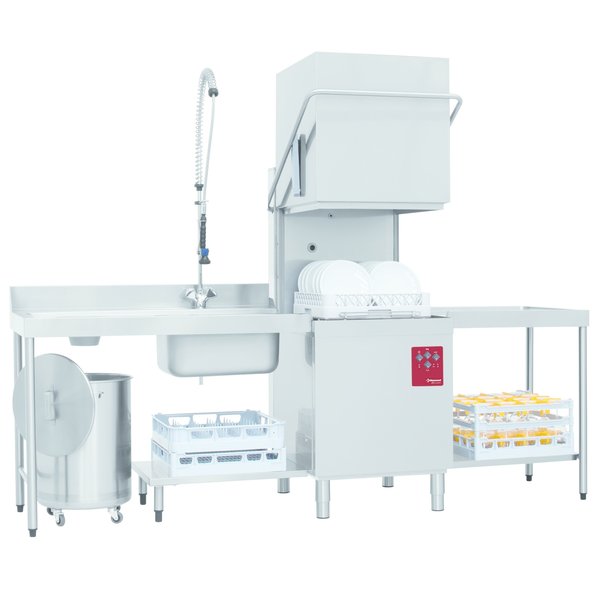 Doorschuifvaatwasser | Met Inlooptafel + Uitlooptafel + Spoeldouchekraan | 500x500mm Mand | 400V | 2620x740x1530/2010 (h)mm