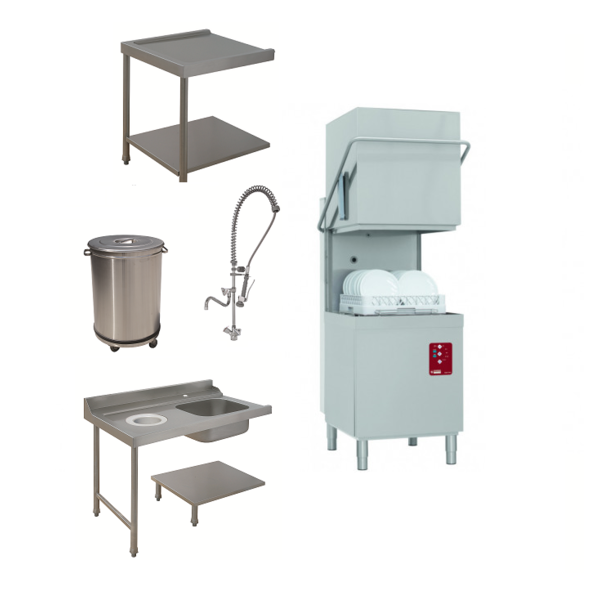 Horeca Vaatwasser | Doorschuif met Inlooptafel, Uitlooptafel En Spoeldouchekraan | 500x500mm Mand ''full hygiene'' | 400V | 2620x740x1510/1945(h)mm