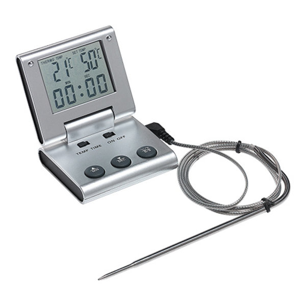 Temperatuurmeter/Timer met RVS insteekvoeler en kunststof draad 0/+250 graden 14(l)cm