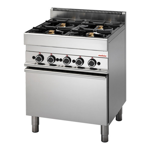 Fornuis | Gas | 4 Kookpunten | 17.2kW | Elektrische Heteluchtoven (3.96kW) | Uitneembare Geleiders | 700x650x850(h)mm