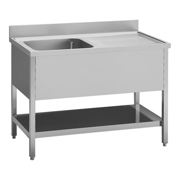 RVS spoeltafel met onderschap + achteropstand en spoelbank links | 1200x700x870(h)mm