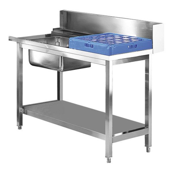 RVS spoeltafel rechts met onderschap + achteropstand | 1200x700x850(h)mm